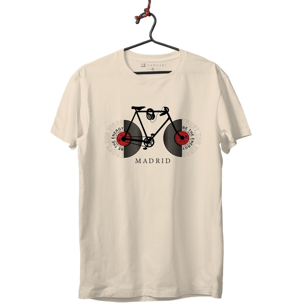MADRID BICI DISCOS TEXTO CAMISETA UNISEX