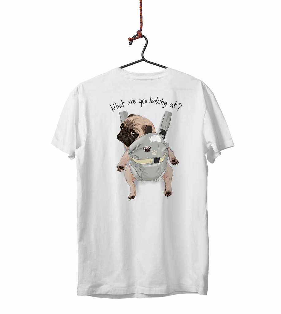 PERRO COLGADO IMPRESION ESPALDA CAMISETA UNISEX