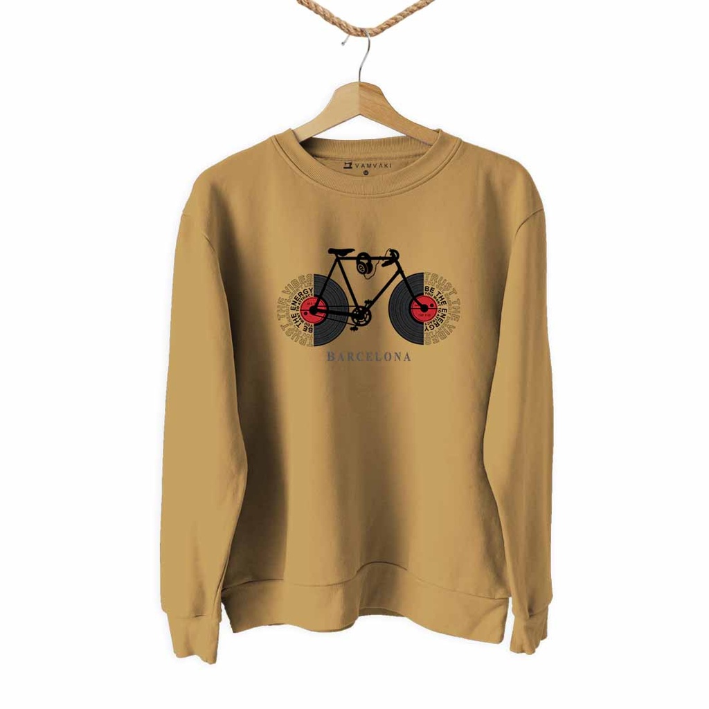 BICI DISCOS TEXTO CON BCN TRANSFER SUDADERA UNISEX