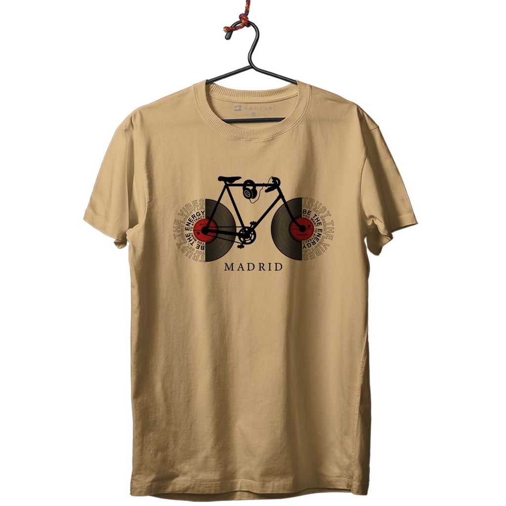 MADRID BICI DISCOS TEXTO TRANSFER CAMISETA UNISEX